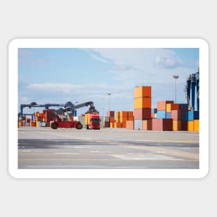 Containers In Import And Export Area At Port Sticker